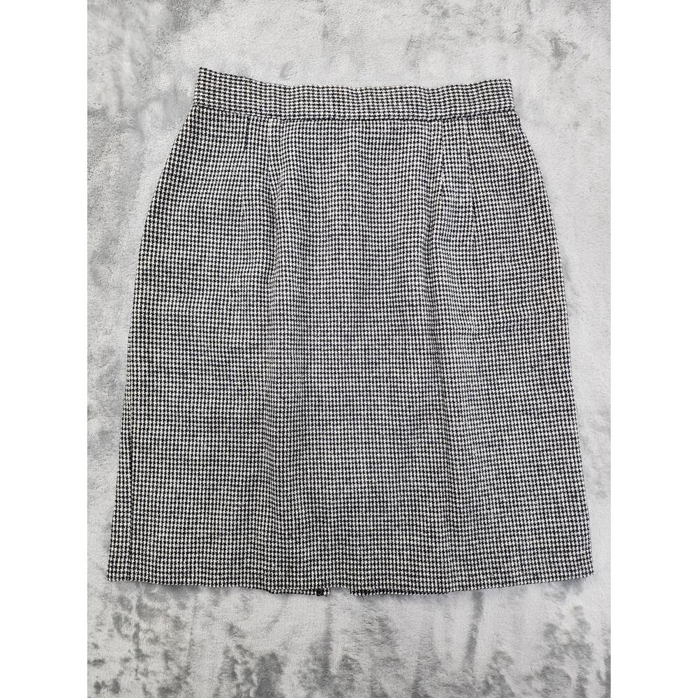 Vintage 80s My Michelle Wool Houndstooth Bow Slit Mini‎ Skirt Size XS Gray Black